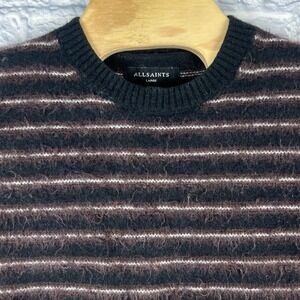 All Saints Oversized Women Fit Wool Blend Striped Crew-Neck Sweater Size Large